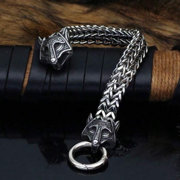 Men Stainless Steel Nordic Head Link Bracelet - Picture 2 of 6